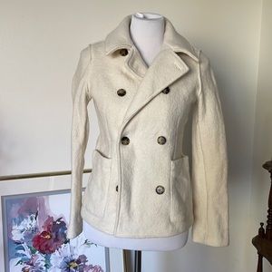NWOT J. Crew cream off-white Italian boiled wool pea coat jacket size 2